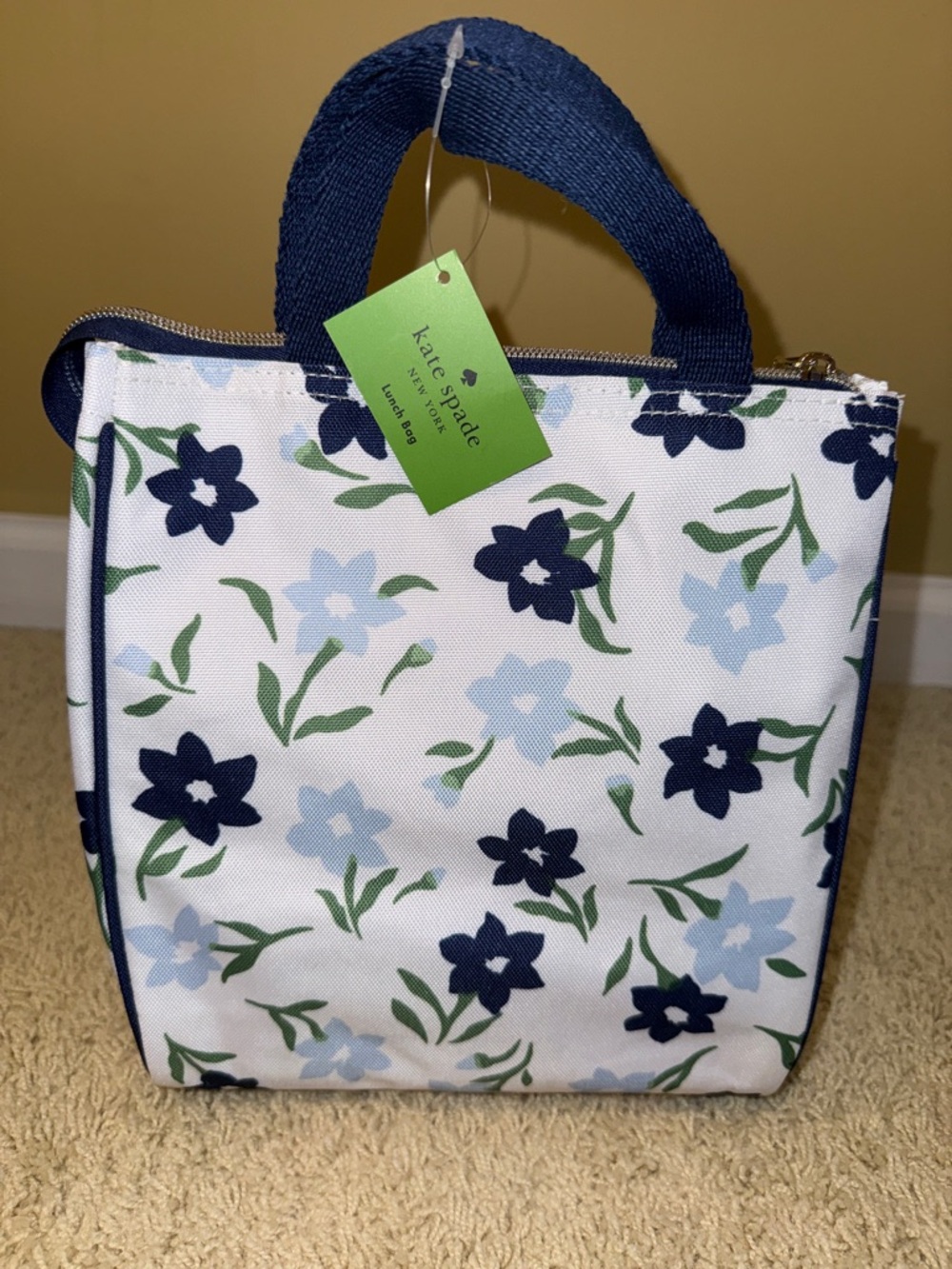 kate spade navy and light blue floral insulated tote with polka dot tumbler - Picture 4 of 13